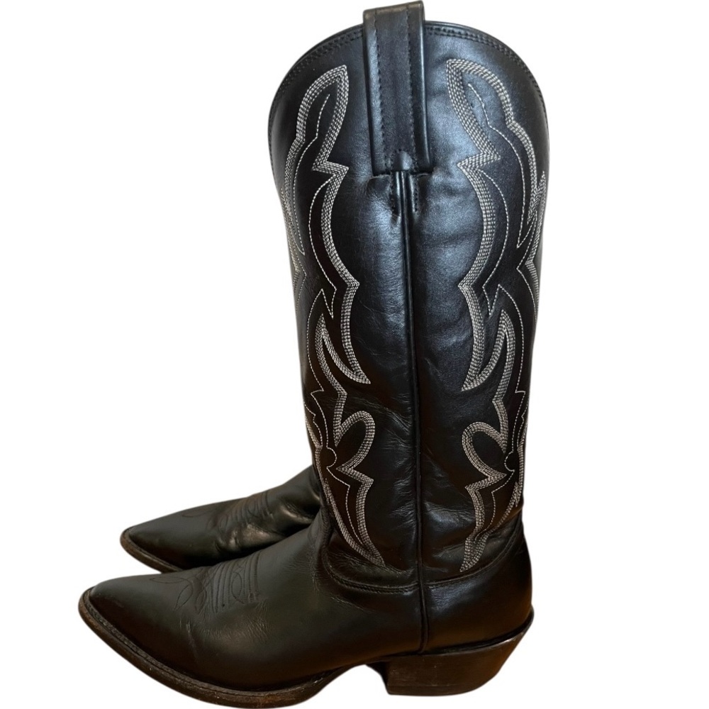 Nocona black leather western cowboy boots Whipstitched design size 8.5 B